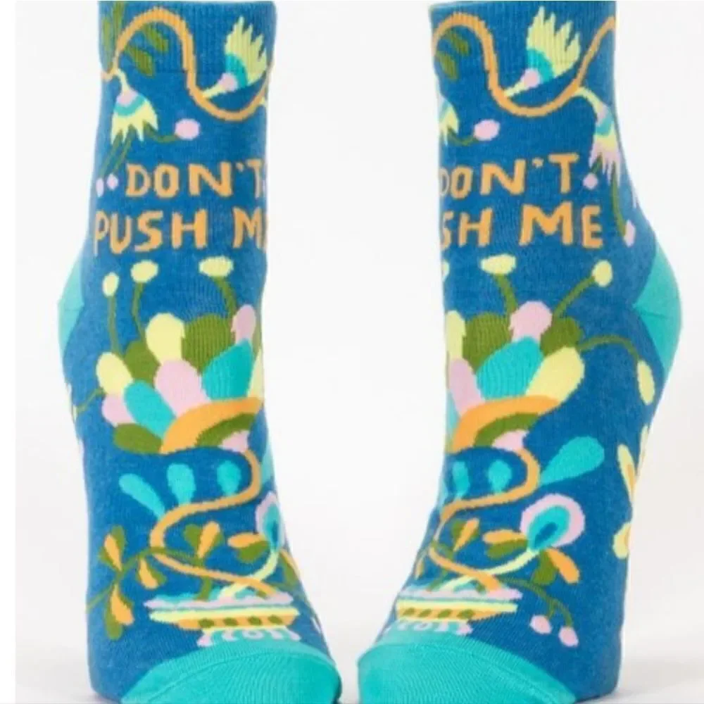 New Blue Q Ankle Socks Don't Push Me Blue